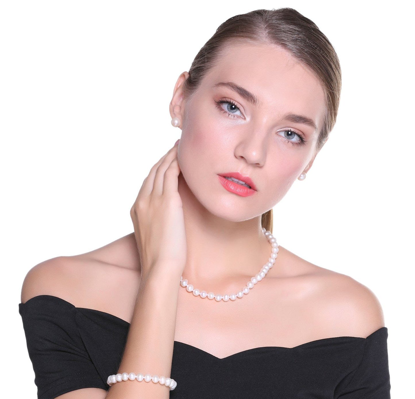 Free shipping-Freshwater pearl necklace set