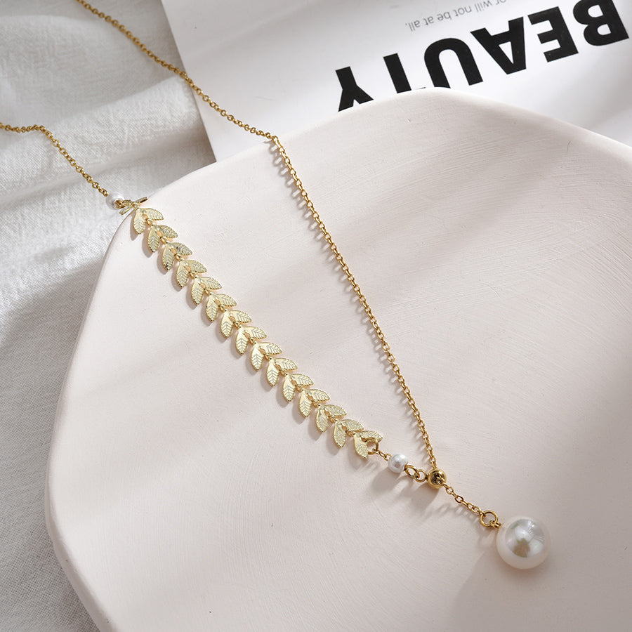 2023 New Wheat Ear Pearl Necklace Earrings Bracelet Set Three-piece Set