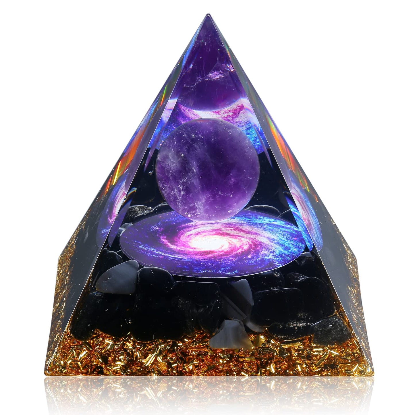 🔮Crystal Pyramid for Positive Energy, Amethyst&Obsidian Healing Crystal Pyramids for Reduce Stress Chakra Reiki Healing Meditation Attracts Lucky and Success