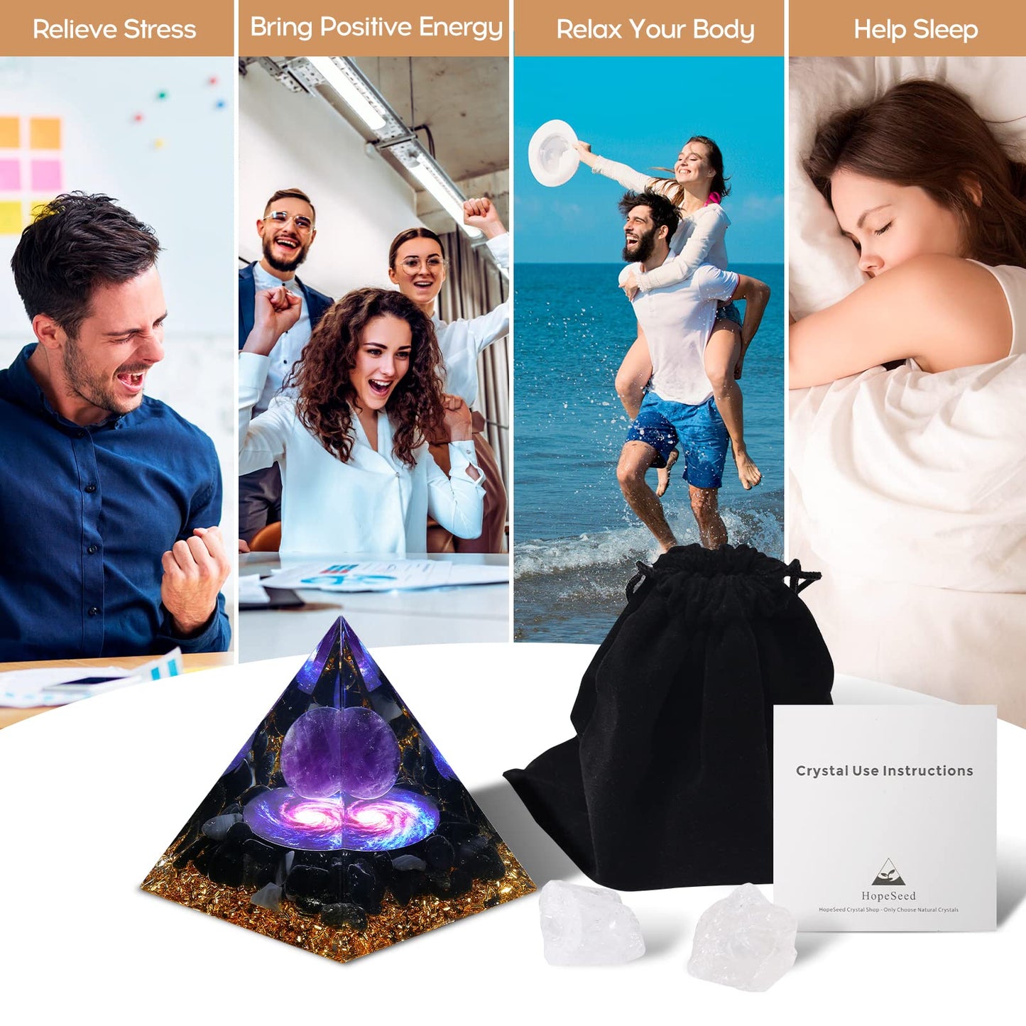 🔮Crystal Pyramid for Positive Energy, Amethyst&Obsidian Healing Crystal Pyramids for Reduce Stress Chakra Reiki Healing Meditation Attracts Lucky and Success