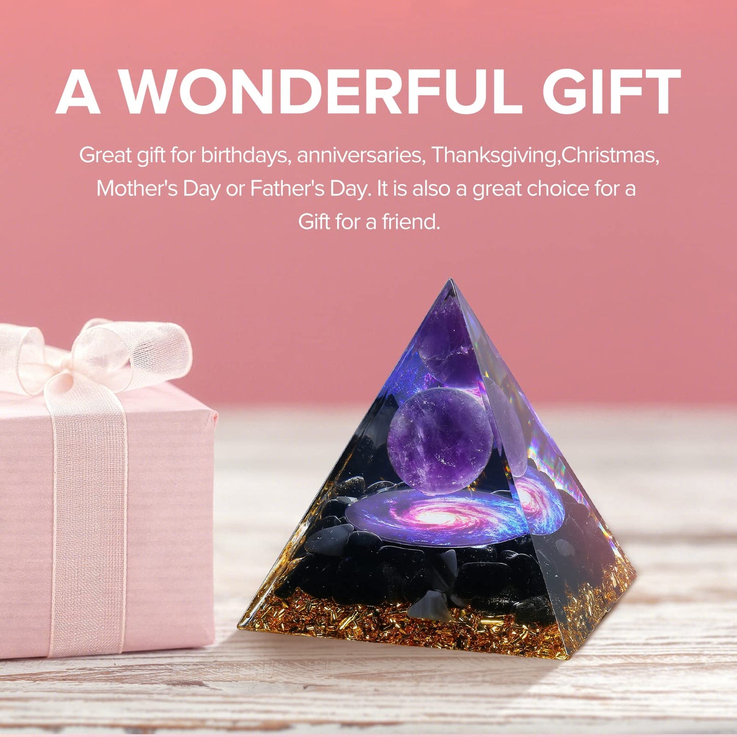 🔮Crystal Pyramid for Positive Energy, Amethyst&Obsidian Healing Crystal Pyramids for Reduce Stress Chakra Reiki Healing Meditation Attracts Lucky and Success